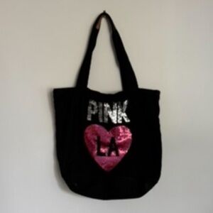 Black Tote Bag with Pink and Silver Design